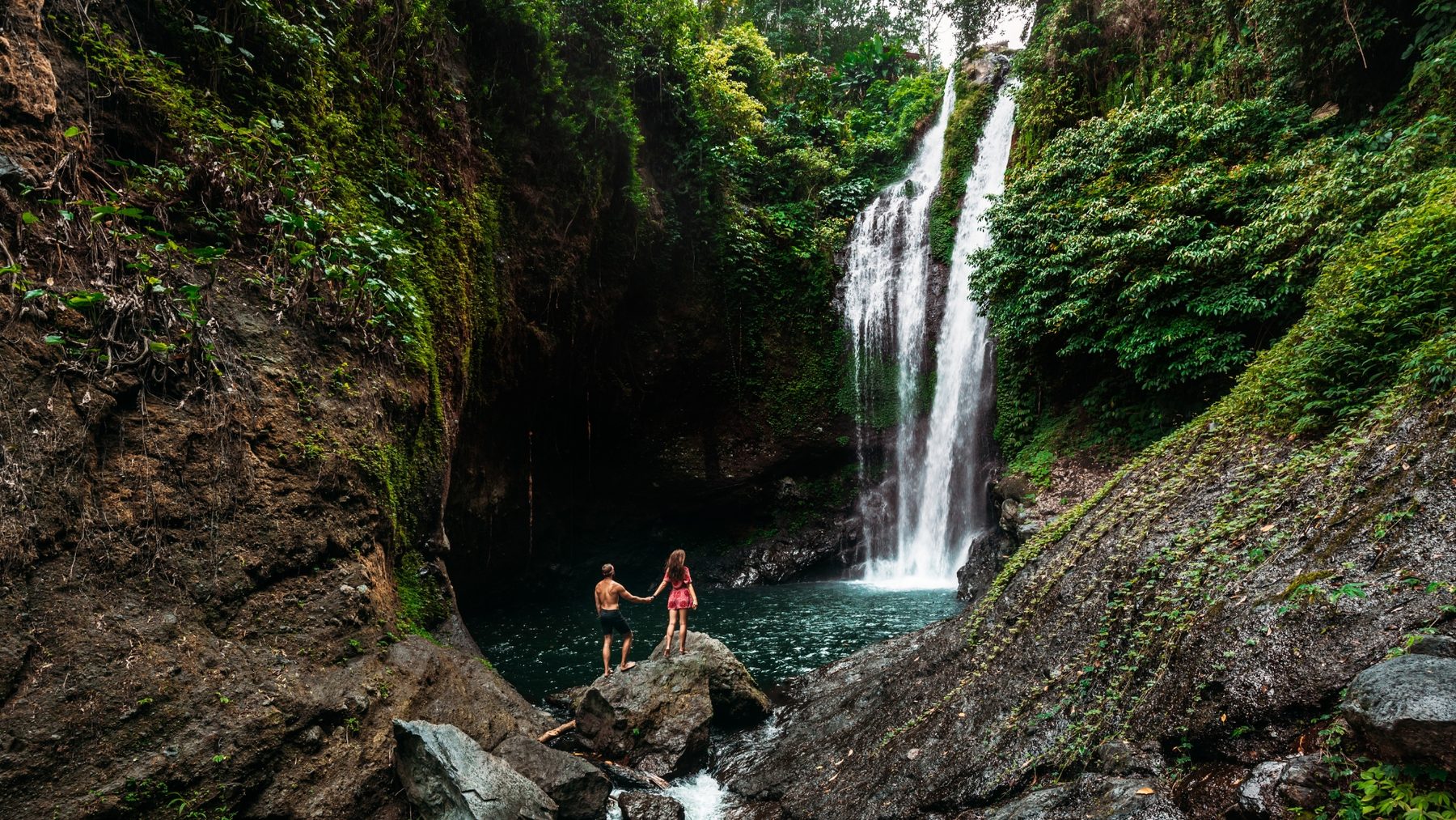 Waterfalls in the jungle interior of the island.