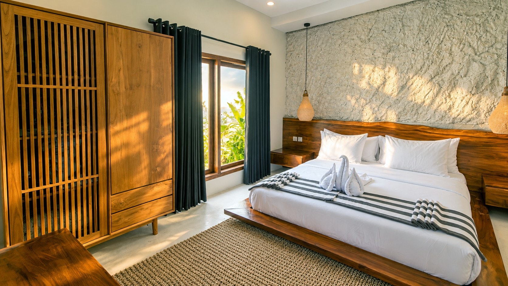 Bedroom at Xamaras Villa opening onto the garden