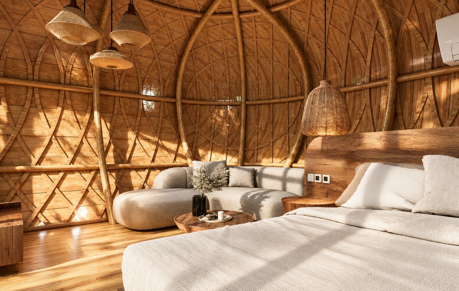 Bamboo interiors, built in the Sasak tradition.