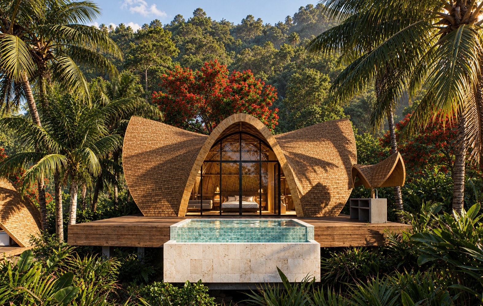 The Wing Villa and its rectangular infinity pool.